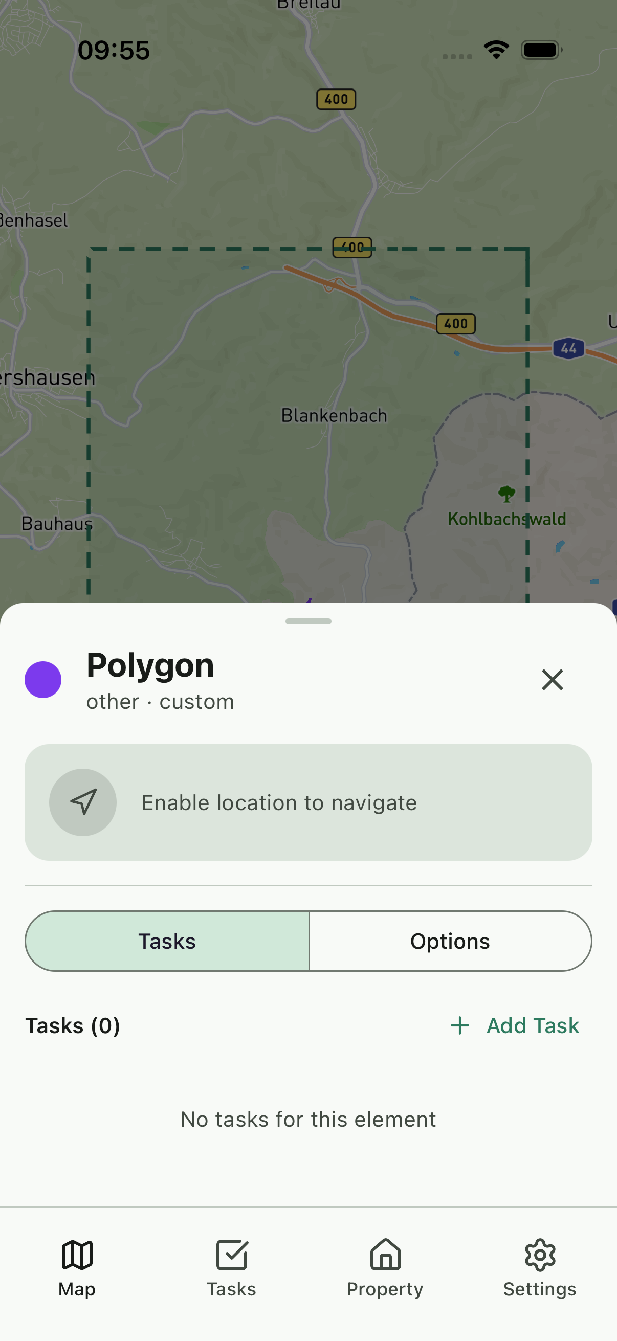 Element detail sheet with tasks